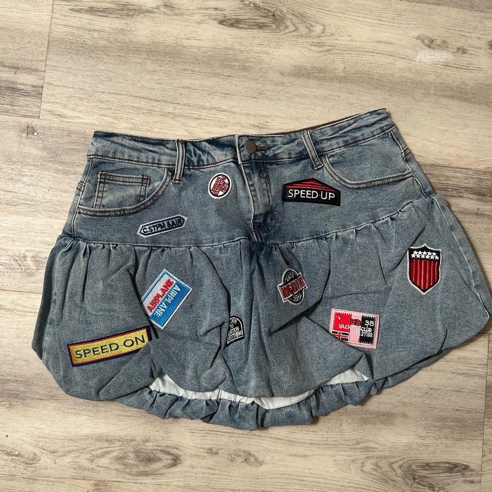 Denim Skirt with Patches
